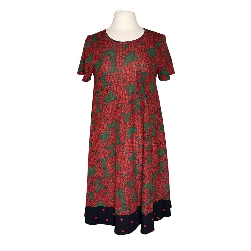 Lularoe S Carly dress red green floral
